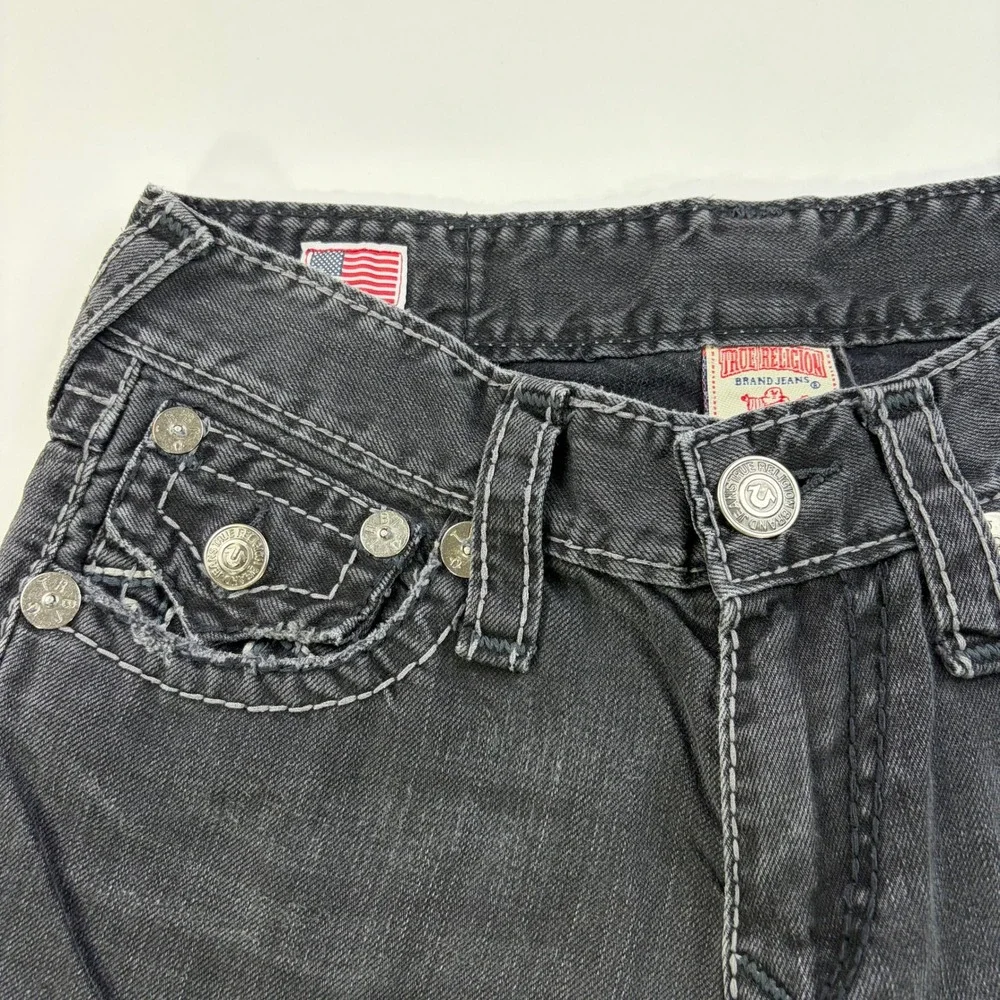 True Religion Ricky Straight Leg Jeans Mens 31 Black Faded Contrast Stitch USA